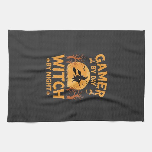 Gamer-Hexe Halloween-Gaming-Design Geschirrtuch (Horizontal)