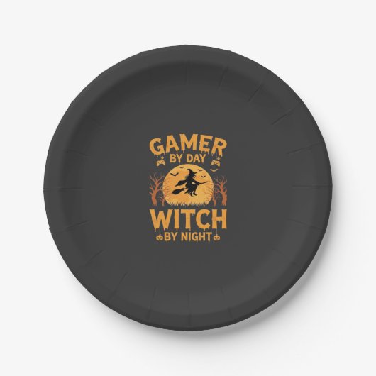 Gamer-Hexe Halloween-Gaming-Design Pappteller (Vorderseite)