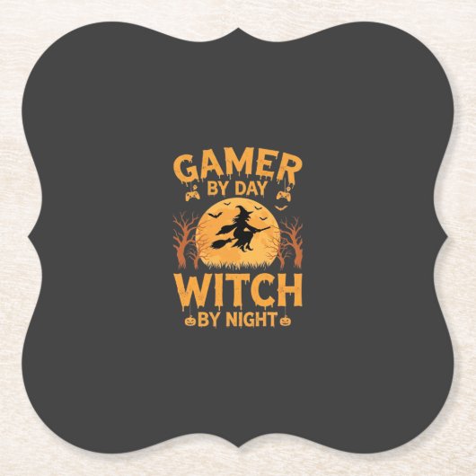 Gamer-Hexe Halloween-Gaming-Design Untersetzer (Vorderseite)
