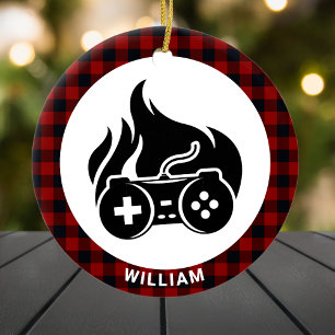 Gamer-Jungen-Name Rotkariert Benutzerdefiniertes W Keramik Ornament