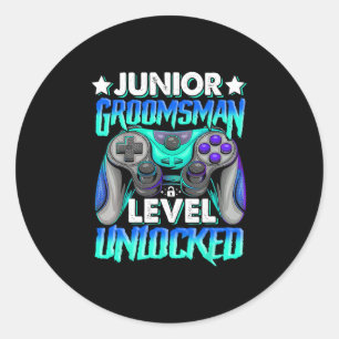 Gamer Junior Groomsman Level freigeschaltet Videos Runder Aufkleber