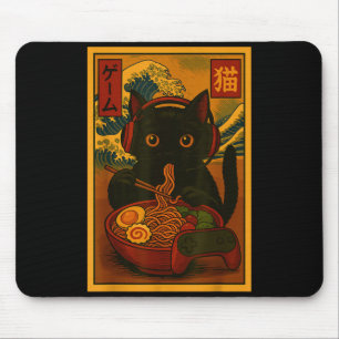 Gamer-Katze isst Ramen auf japanische Art Mousepad