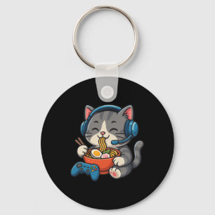 Gamer-Katze isst Ramen - Gaming-Liebhaber Konsole Schlüsselanhänger