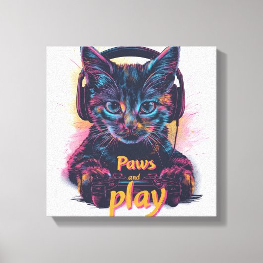 Gamer-Katze Level Up Leinwanddruck (Vorderseite)