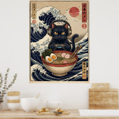 Gamer-Katze mit Ramen und Große Welle Poster (Küche)