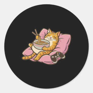Gamer-Katze Ramen Kawaii Gaming Japanische Frauen Runder Aufkleber