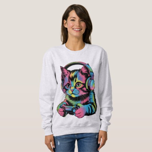 Gamer-Katze Videospiele Sweatshirt (Vorne ganz)