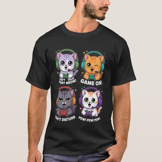 Gamer-Katzen Pew Pew Pew Videospiel An Nicht Störe T-Shirt (Vorderseite)
