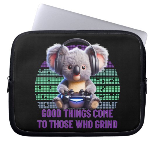 Gamer Koala - Gutes kommt denen, die grinden Laptopschutzhülle (Vorderseite)