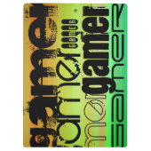 Gamer; lebendig grün, orange und gelb klemmbrett (Rückseite)