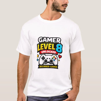 Gamer Level 8 Unlocked Beginner Controller Funny T-Shirt
