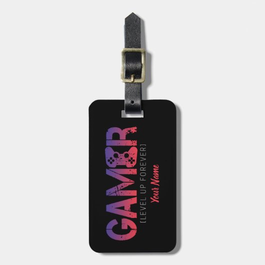 Gamer Level Up Forever Geschenk für Nerd und Geek Gepäckanhänger (Vorderseite vertikal)