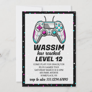 Gamer Level up Video Game Birthday Invite Einladung