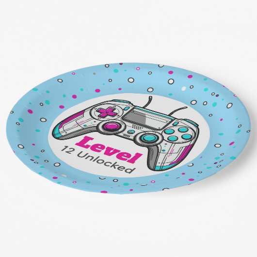 Gamer Level up Video Game Controller Birthday Pappteller (Schrägansicht)