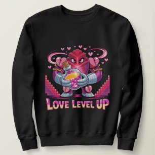 Gamer Liebe Retro Voxel Rosa Roboter mit Herztrank Sweatshirt
