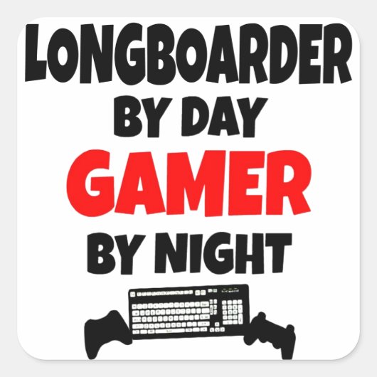 Gamer Longboarder Quadratischer Aufkleber (Vorderseite)