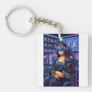 Gamer Mona Lisa VR-Headset Lustige Cyberpunk-Kunst Schlüsselanhänger