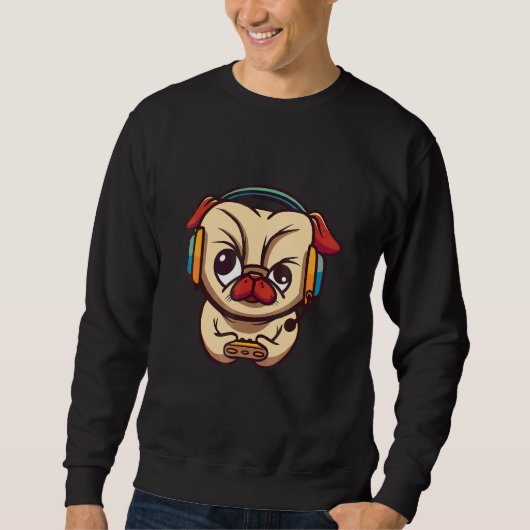 Gamer-Mops-Hund Sweatshirt (Vorderseite)