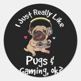 Gamer Mops Lover Video Games Dog Mops Gaming Runder Aufkleber
