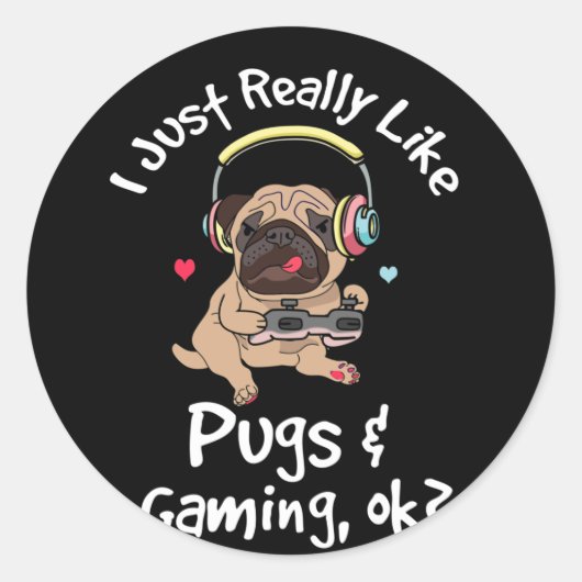 Gamer Mops Lover Video Games Dog Mops Gaming Runder Aufkleber (Vorderseite)