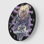 Gamer Mops Ninja Neon Look Teens Graphics Geschenk Große Wanduhr (Winkel)