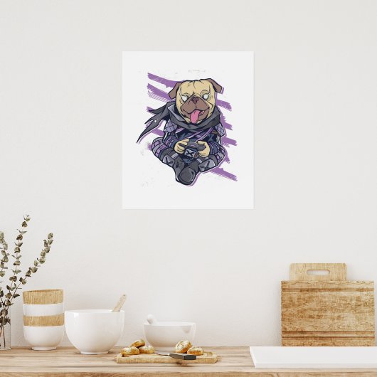 Gamer Mops Ninja Neon Look Teens Graphics Geschenk Poster (Küche)