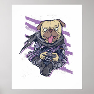 Gamer Mops Ninja Neon Look Teens Graphics Geschenk Poster