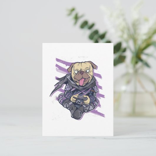 Gamer Mops Ninja Neon Look Teens Graphics Geschenk Postkarte (Stehend Vorderseite)