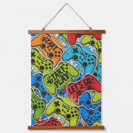 Gamer-Muster Wandteppich Mit Holzrahmen (Vorderseite)