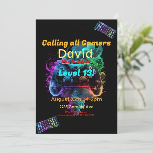 Gamer, nächste Stufe, Player One Video Game Einladung (Stehend Vorderseite)