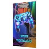 Gamer Neon Light Monogram Controller Name Klemmbrett (Links)