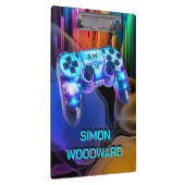 Gamer Neon Light Monogram Controller Name Klemmbrett (Rechts)