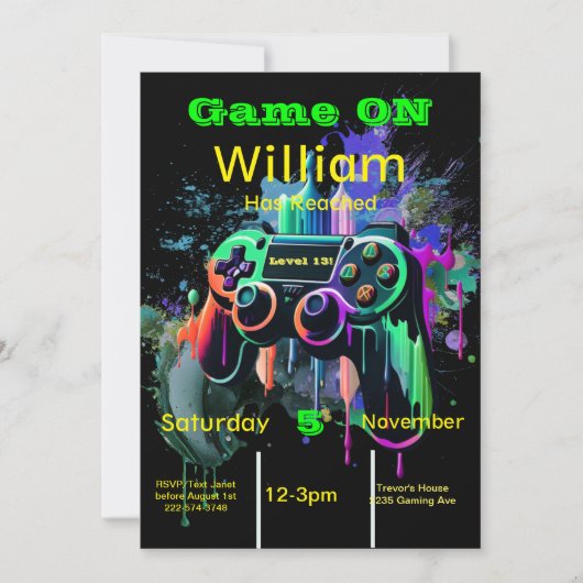 Gamer, Next Level, Player One, 13. Video Game Einladung (Vorderseite)