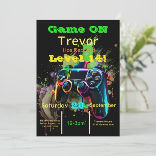 Gamer, Next Level, Player One, 14. Video Game Einladung (Stehend Vorderseite)