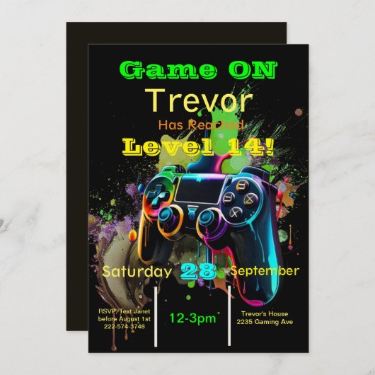 Gamer, Next Level, Player One, 14. Video Game Einladung (Vorne/Hinten)