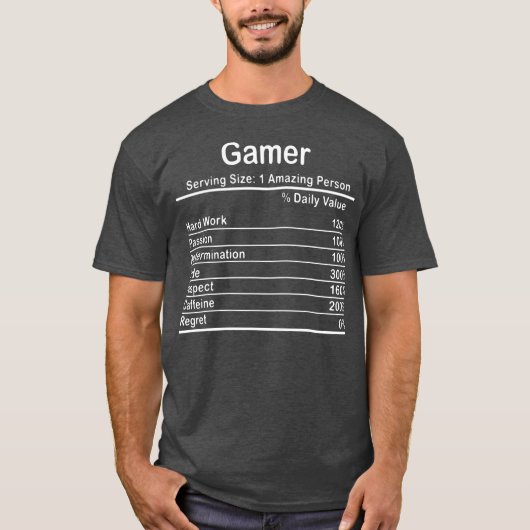 Gamer Nutritional Facts Cool Gamer Video Game T-Shirt (Vorderseite)