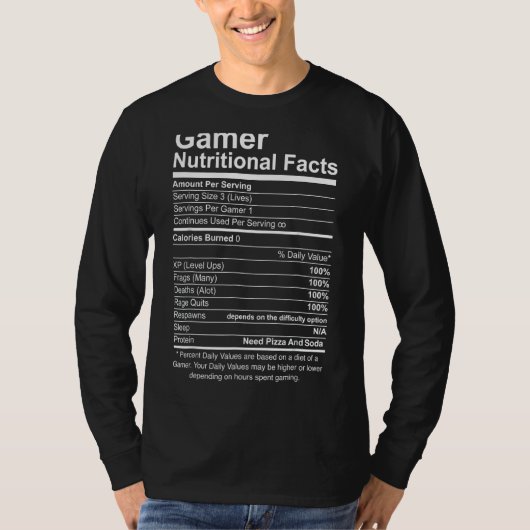 Gamer Nutritional Facts Cool Gamer Video Game T-Shirt (Vorderseite)
