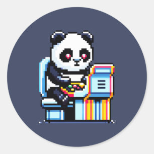 Gamer Panda - Niedliches Pixel Art Arcade Design Runder Aufkleber