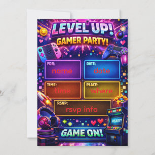 Gamer-Party-Einladung Videospiel-Geburtstag Einladung