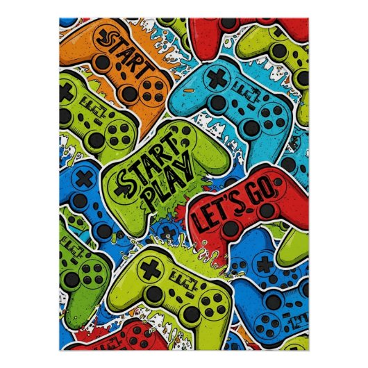 Gamer Pattern Glänzendes Poster (Vorderseite)