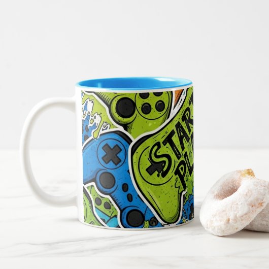 Gamer Pattern Kaffeetasse (Mit Donut)