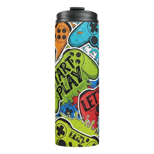 Gamer Pattern Thermo-Tasse Thermosbecher (Vorderseite)