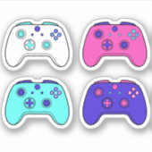 Gamer Pink Lila Blue Cartoon Controller Set Aufkleber (Vorderseite)