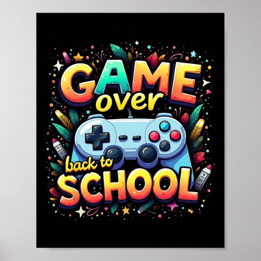 Gamer Pixel Game Over Student Zurück zur Schule  Poster (Vorne)