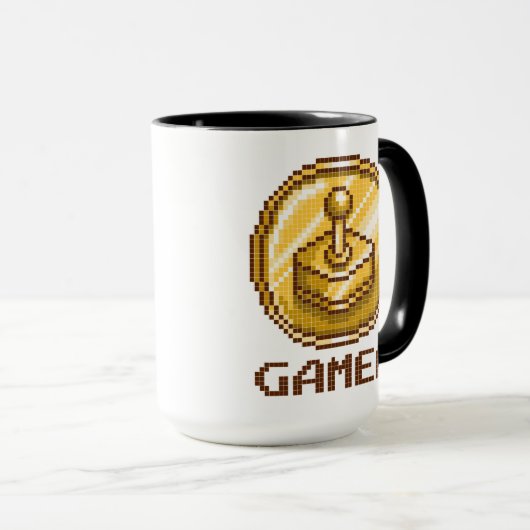 Gamer Pixel Joystick Emblem - Retro Gaming Tasse (VorderseiteRechts)