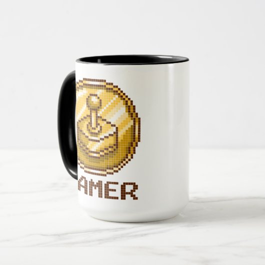 Gamer Pixel Joystick Emblem - Retro Gaming Tasse (Vorderseite Links)