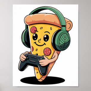 Gamer-Pizza-Videospiel lustiges Essen Männer Junge Poster