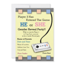 Gamer Player 3 Baby Shower Gender-Studie Einladung