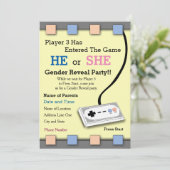 Gamer Player 3 Baby Shower Gender-Studie Einladung (Stehend Vorderseite)