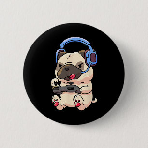 Gamer Pug Gaming Pugs Videospiel Geschenk Button